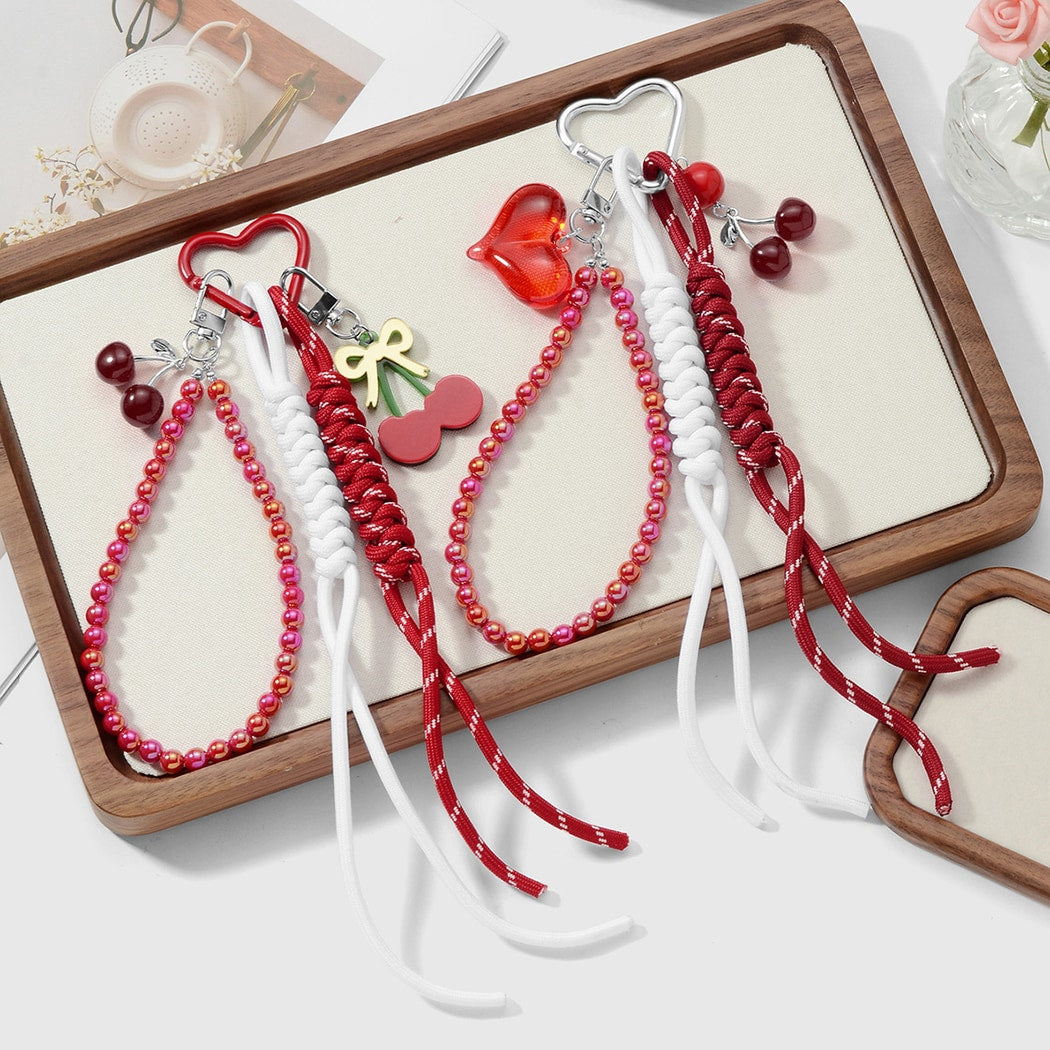 Keypus - Cherry and Heart Accent Beaded Keychain