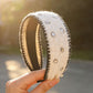 Gifty - Rhinestone Trim Textured Wide Headband