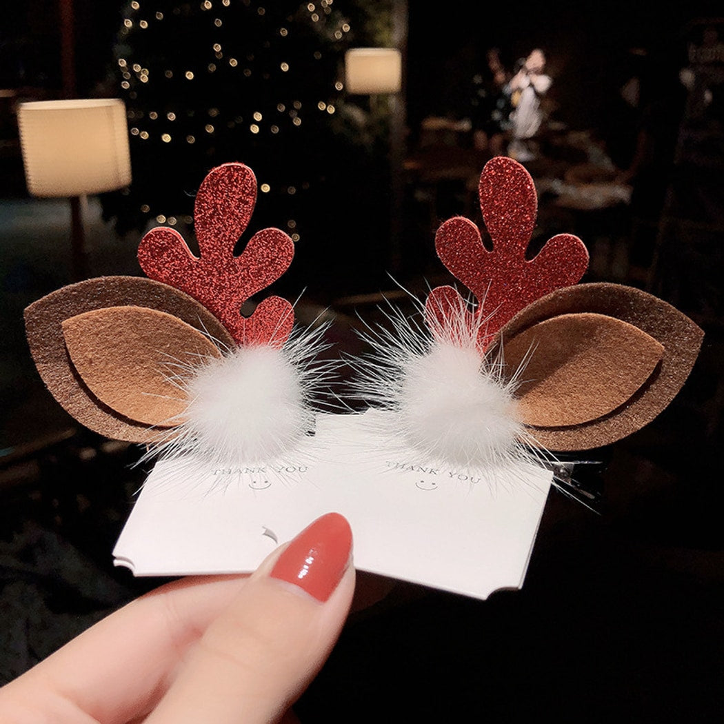 Beau - Christmas Deer Antler Glitter Bow Hair Clip