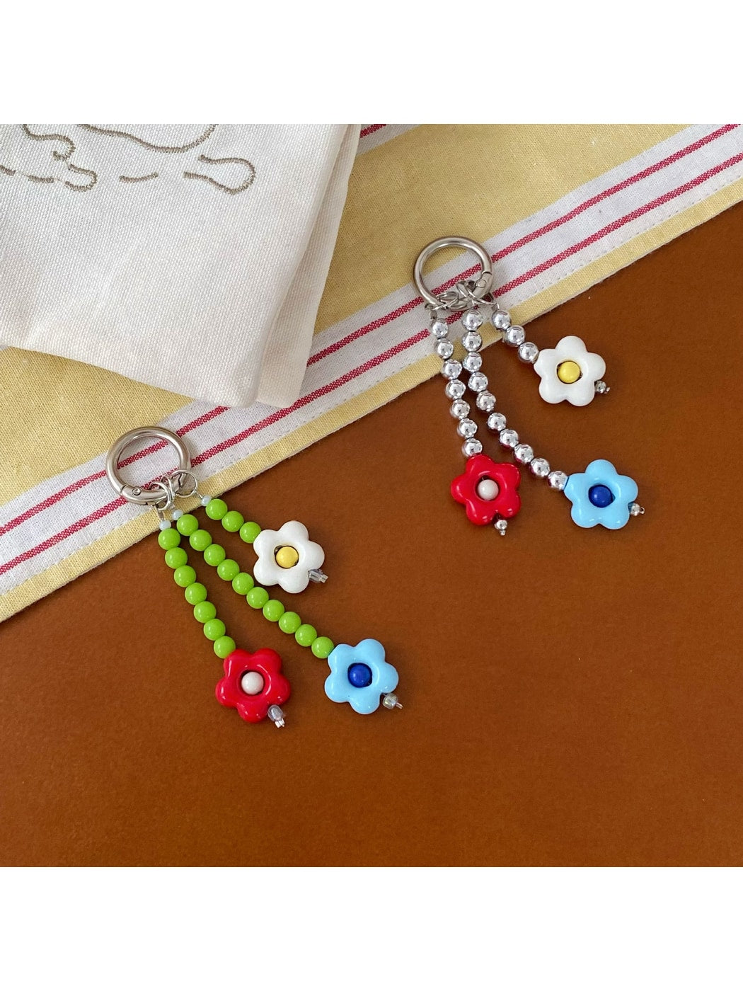 Keypus - Floral Beaded Triple Flower Bag Charm Keychain