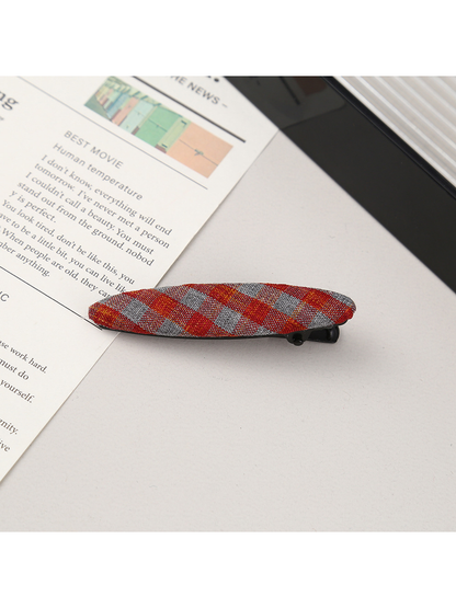 Beau - Plaid Fabric Oval Side Bangs Hair Clip