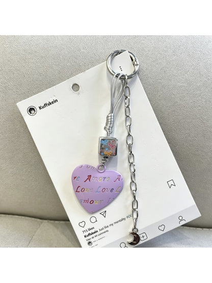 Keypus - Alloy Floral Heart Pendant Bag Charm Keychain