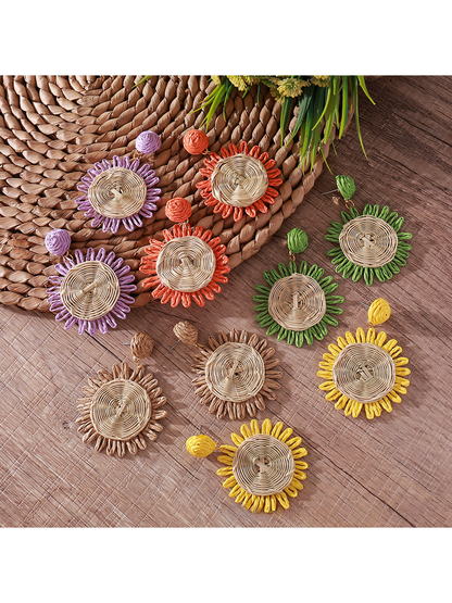 Earedge - Bohemian Round Geometric Raffia Earrings