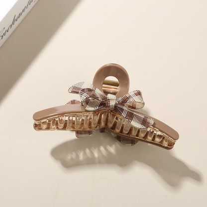 Beau - Plaid Bow Accent Acetate Hair Claw Clip