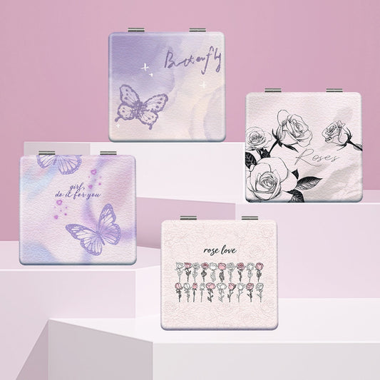 Mirroray - Butterfly Rose Print Folding Compact Mirror