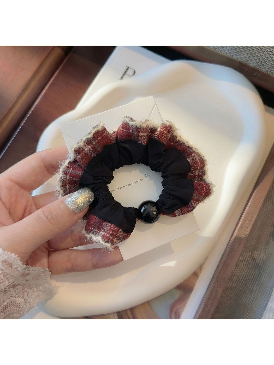 Gifty - Plaid Polyester Fabric Elastic Scrunchie