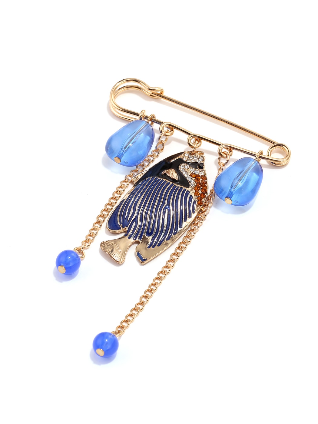 Brovia - Tropical Fish Tassel Statement Alloy Brooch
