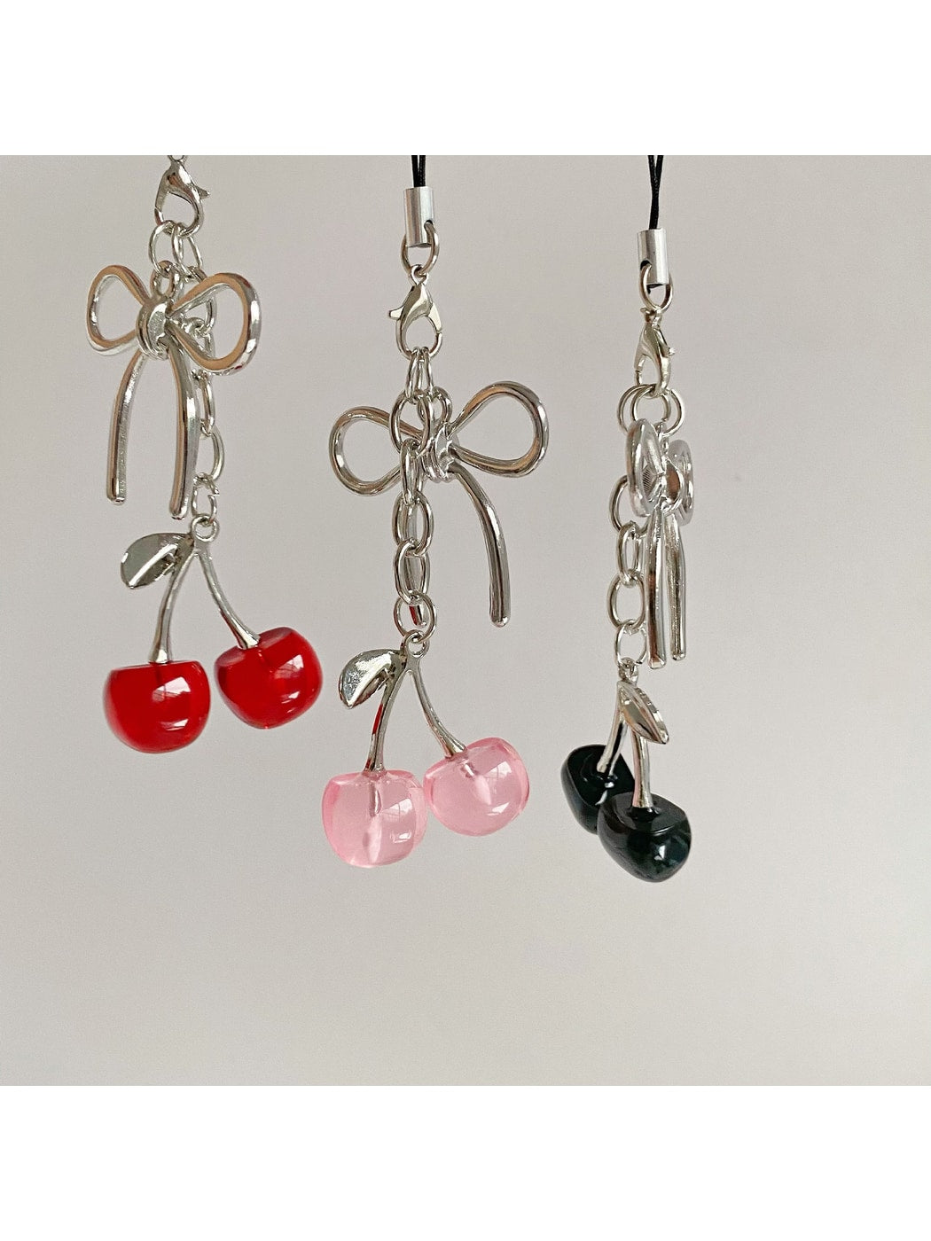 Keypus - Alloy Plastic Cherry Bow Lanyard Keychain