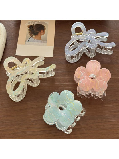 Beau - Striped Acetate Look Flower Claw Clip