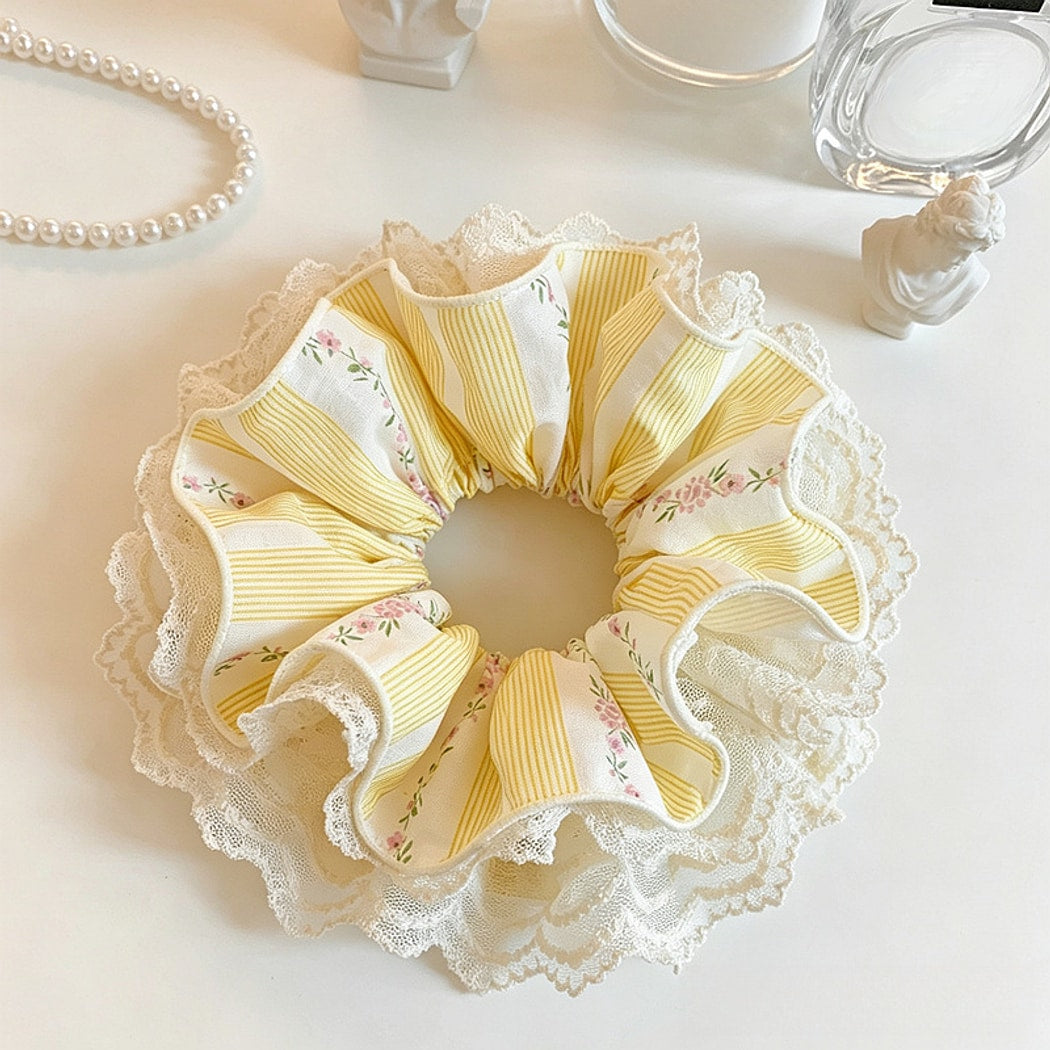 Gifty - Yellow Sweet Style Lace Edge Scrunchie