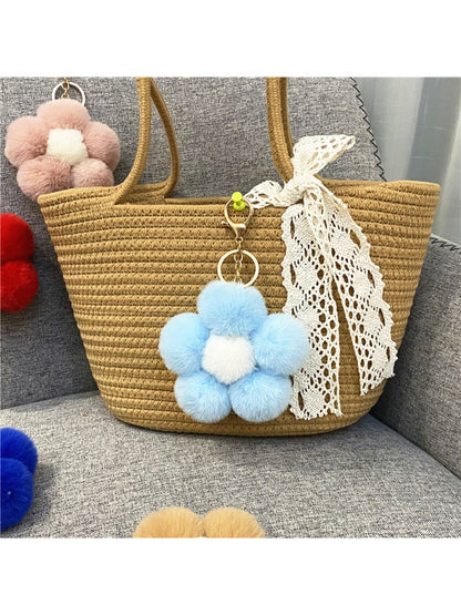 Keypus - Flower Pompom Bag Charm Keychain