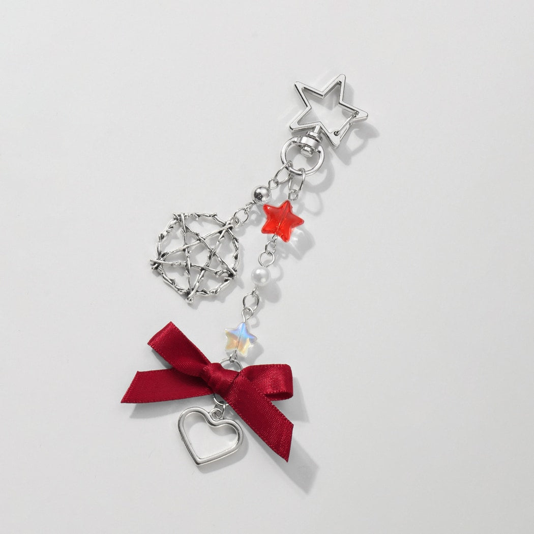 Keypus - Red Bow and Star Pendant Keychain
