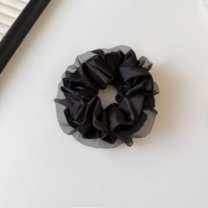 Gifty - Ruffled Mesh Satin Double-Layer Scrunchie