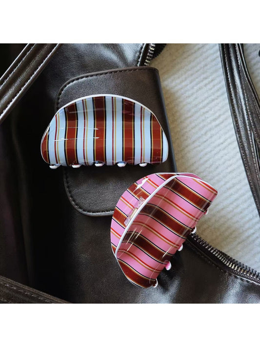 Beau - Striped Half Moon Hair Claw Clip