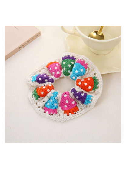 Gifty - Chunky Knit Scrunchie with Floral Design Hair Ties
