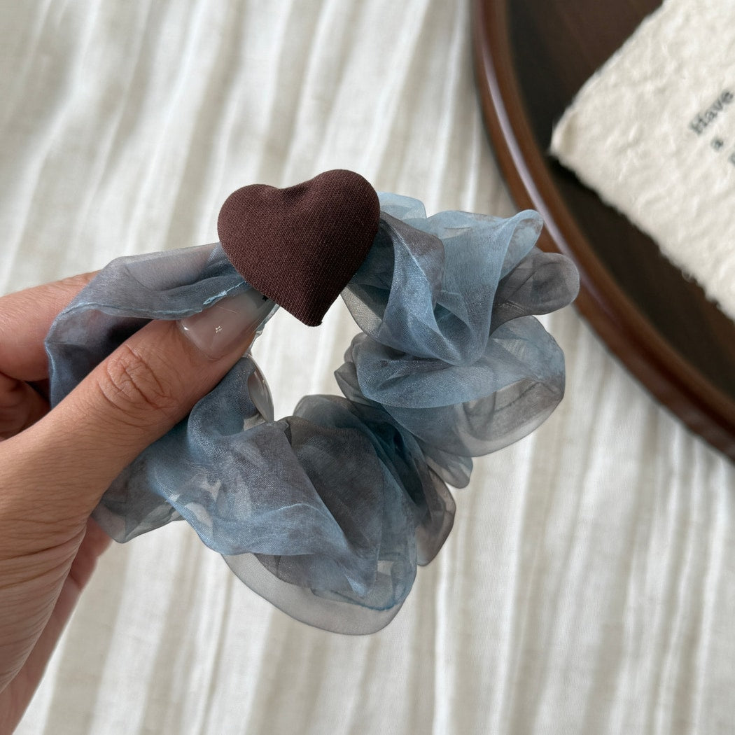 Gifty - Polka Dot Heart Accent Polyester Scrunchie