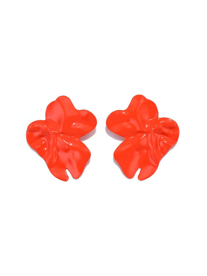 Earedge - Glossy Flower Shape Alloy Stud Earrings