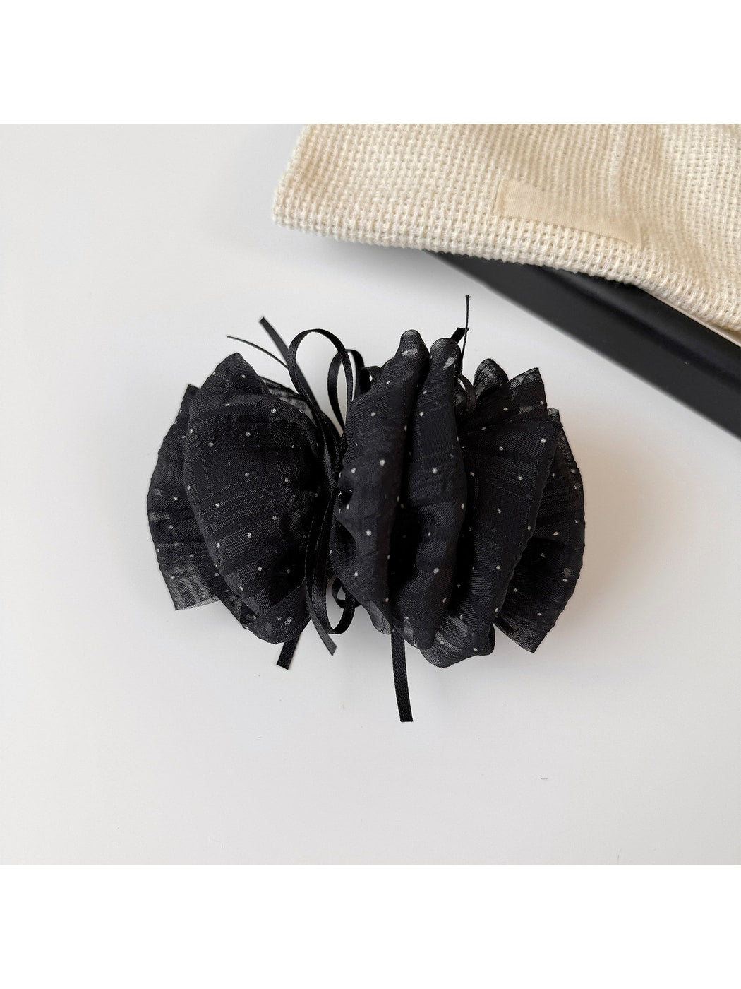 Beau - Polka Dot Mesh Bow Ruffled Banana Clip