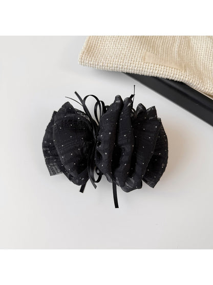 Beau - Polka Dot Mesh Bow Ruffled Banana Clip