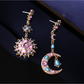 Earedge - Retro Sun and Moon Dangle Stud Earrings