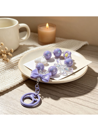 Keypus - Colorful Heart Bow Beaded Keychain Charm