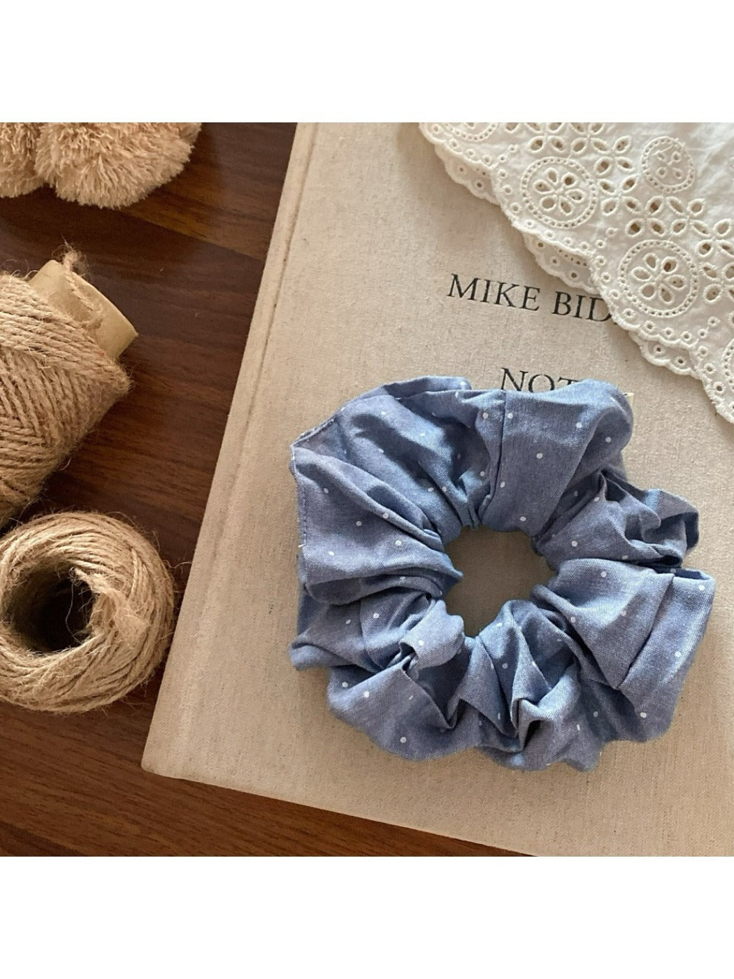 Gifty - White Dot Blue Denim Hair Ties
