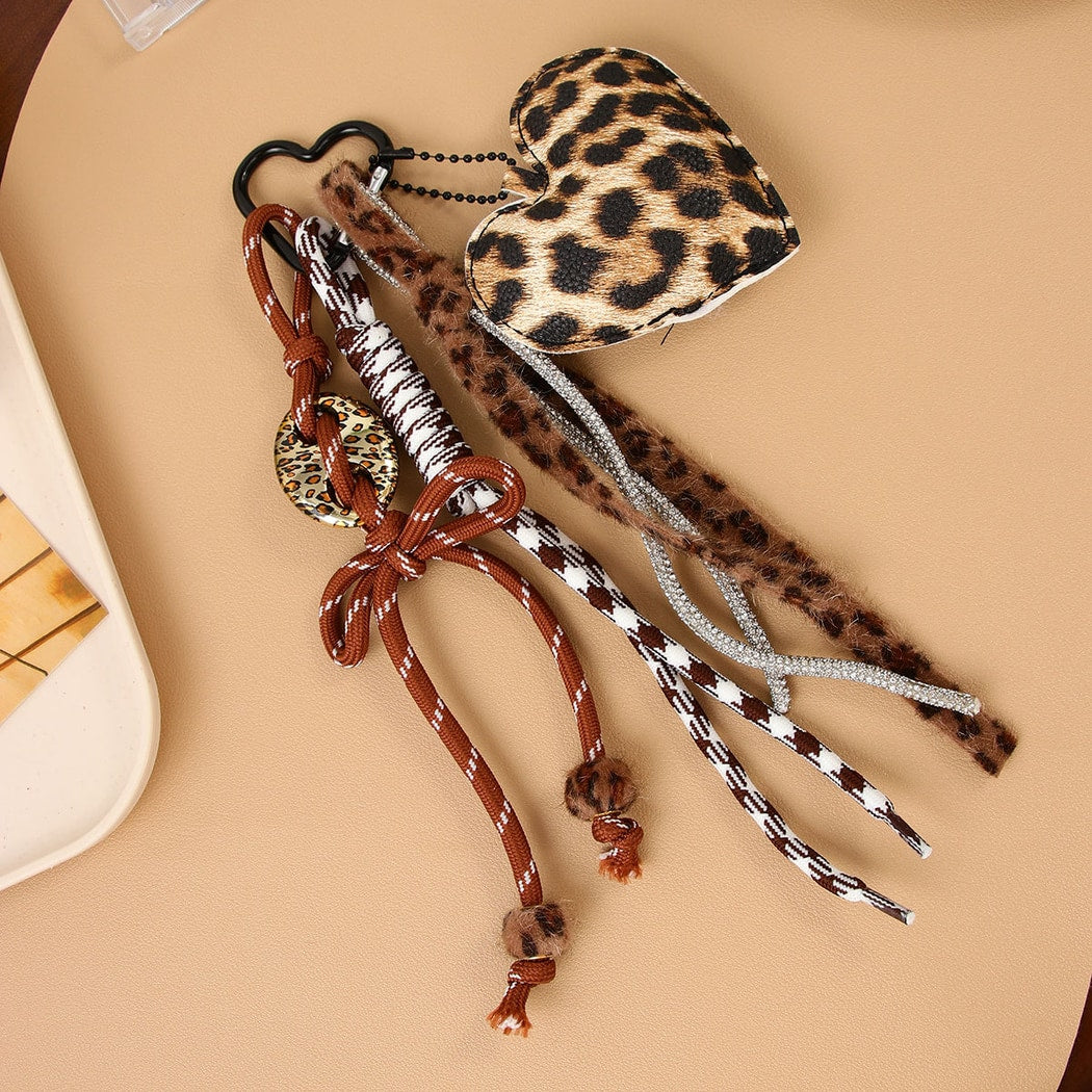 Keypus - Leopard Heart Bow Bag Charm Alloy Keychain