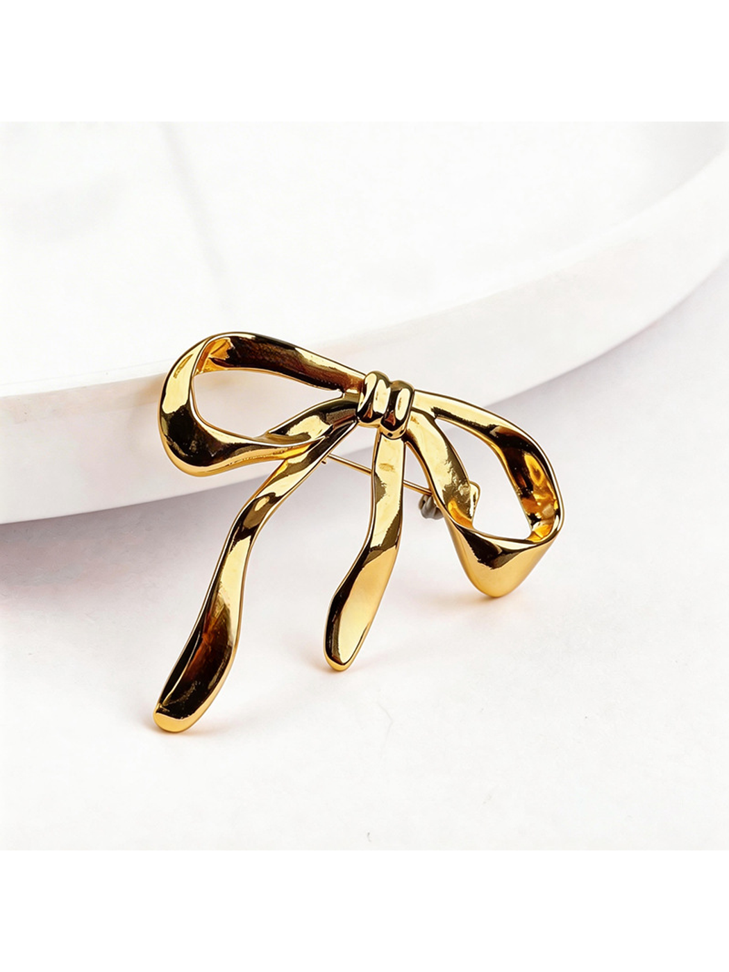 Brovia - Gold Tone Bow Accent Alloy Brooch Pin