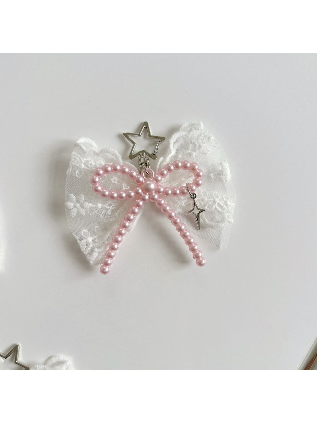 Keypus - Sweet Lace Heart Charm Bow Bag Accent Keychain