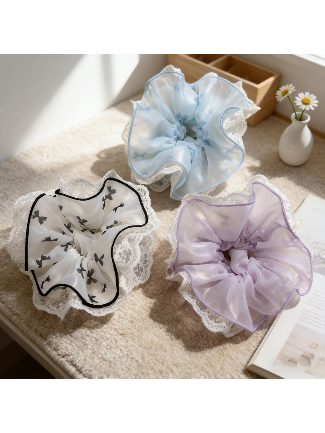Gifty - Layered Lace Trim Sheer Scrunchie