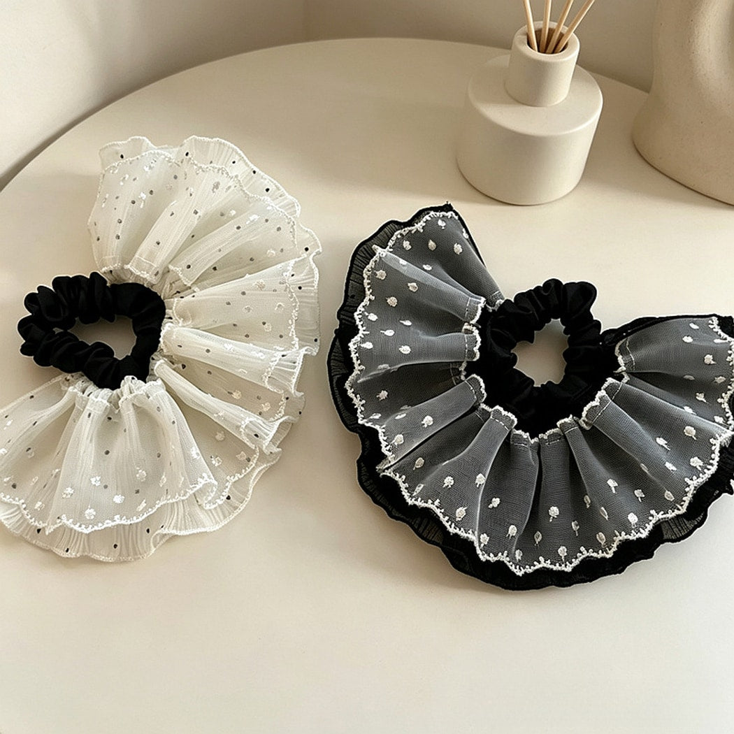 Gifty - Skirt Style Lace Look Polka Dot Scrunchie