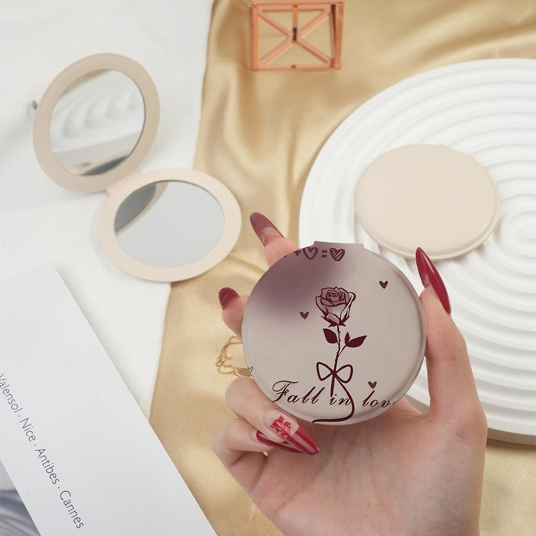 Mirroray - Round PU Cover Folding Touch Up Makeup Mirror