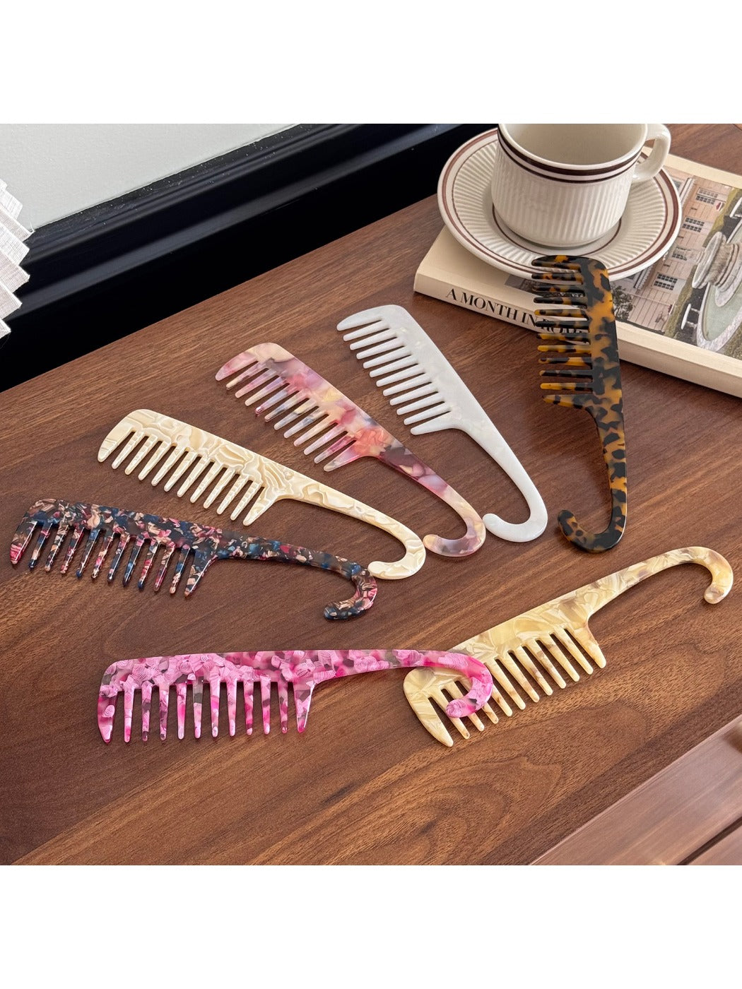 Minimalist Acetate Hair Comb with Hook Portable Long Comb for Travel