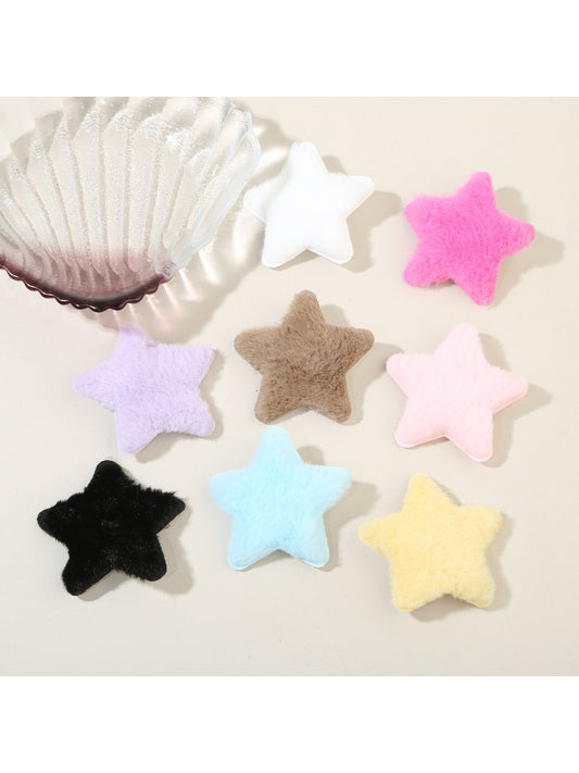 Beau simple plush star shaped hair clip in soft beige fabric on white background