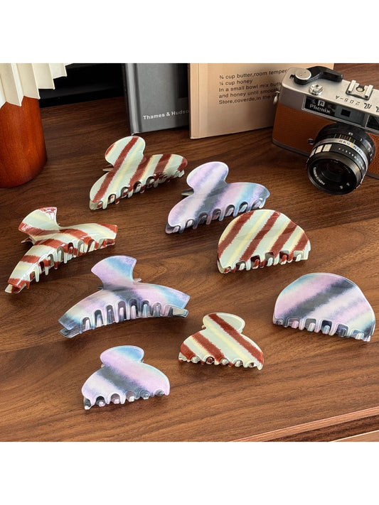 Beau - Fashionable Striped Hair Claw Clip for High Ponytail and Bun