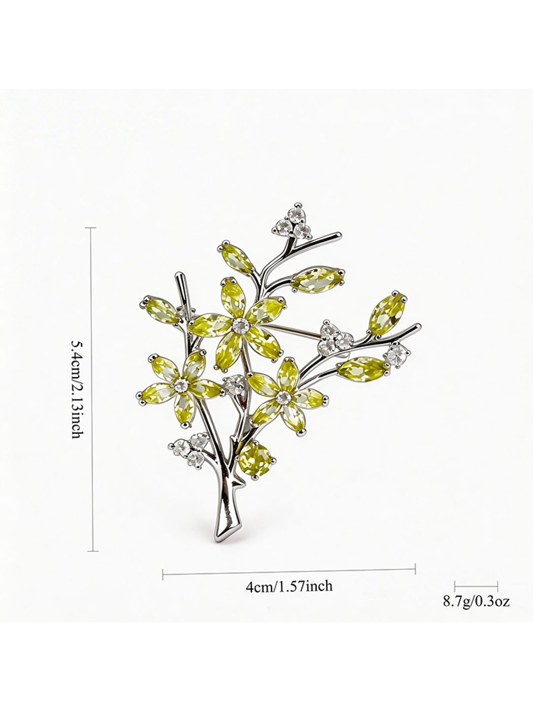 Brovia - Silver Tone Branch Flower Leaf Brooch Pin