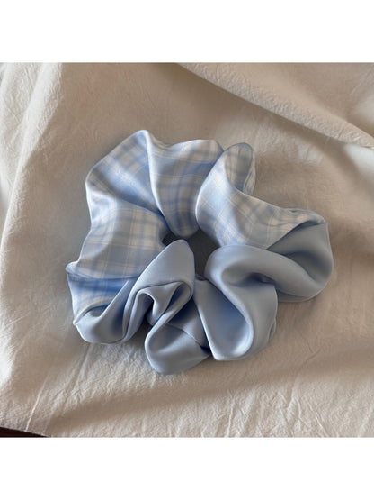Gifty - Pleated Bow Checked Patchwork Fabric Scrunchie