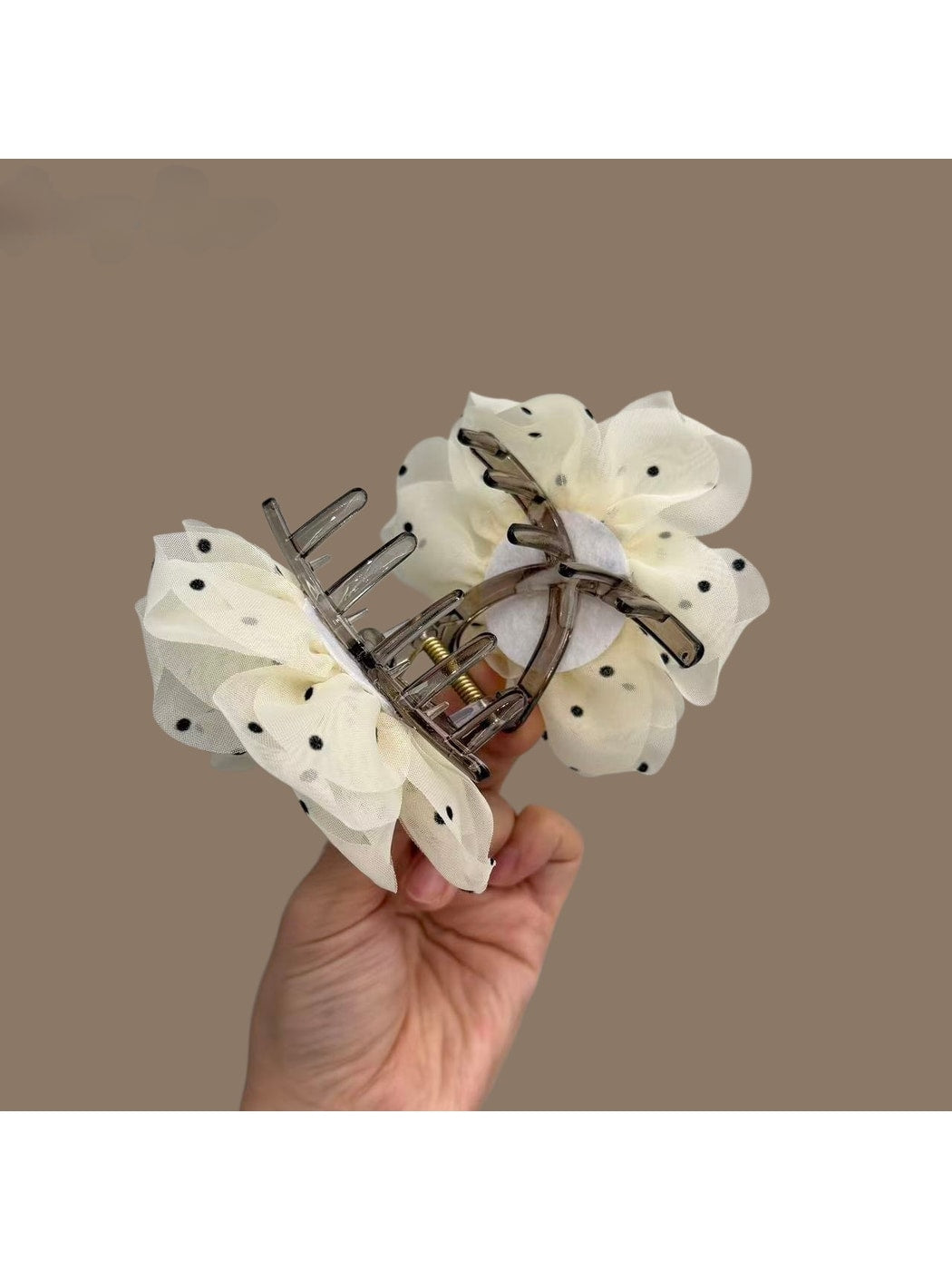 Beau - Polka Dot Flower Mesh Fabric Claw Clip