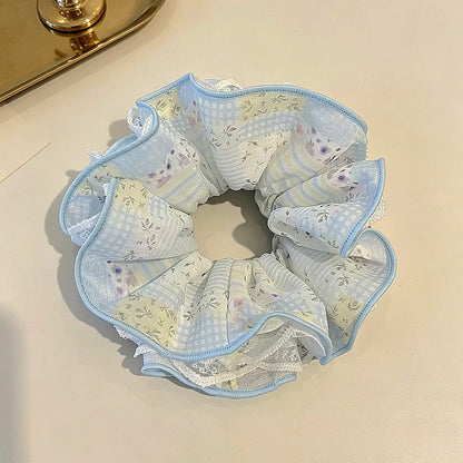 Gifty - Floral Lace Trim Ruffle Edge Fabric Scrunchie