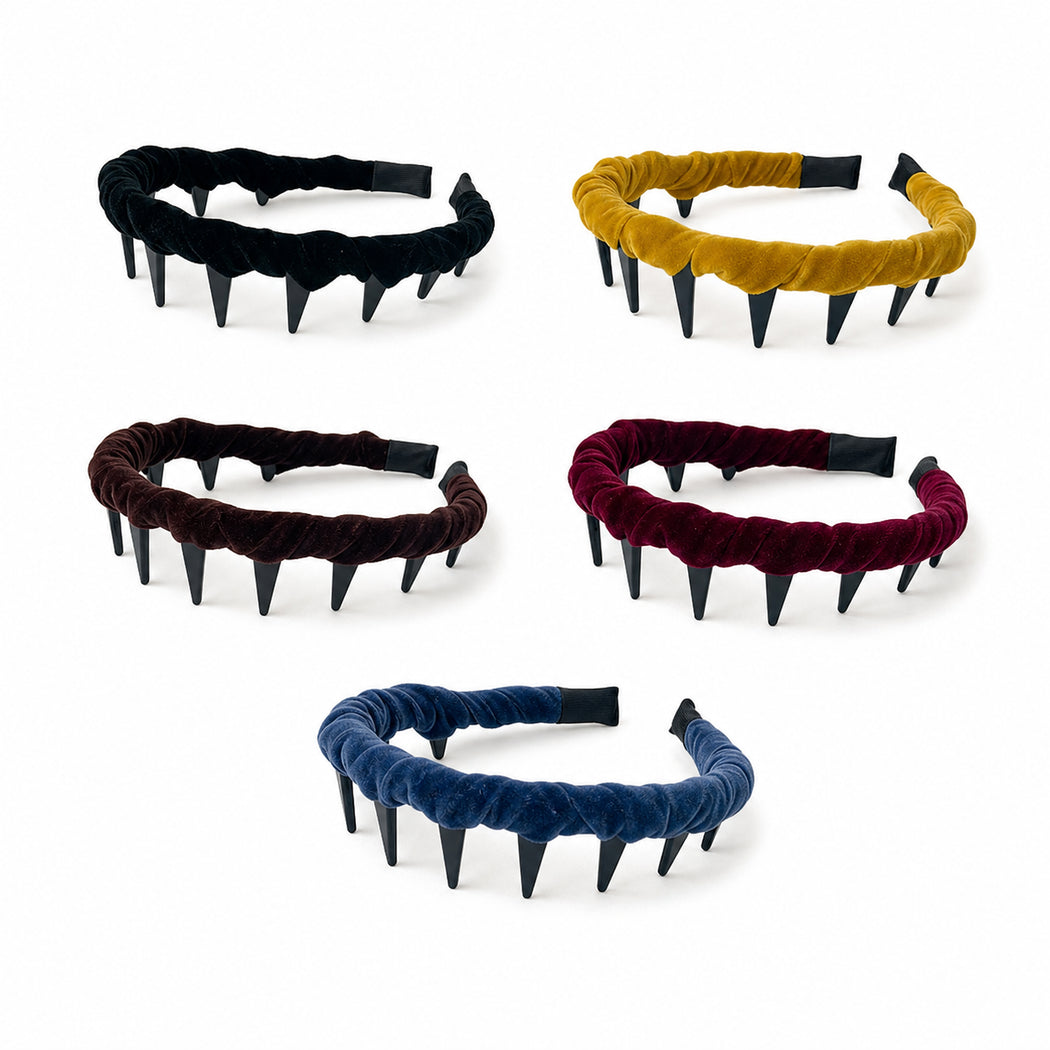 Five wavy velvet headband variants