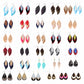 Clean overview of thirty-one leaf and multilayer PU leather earring variants