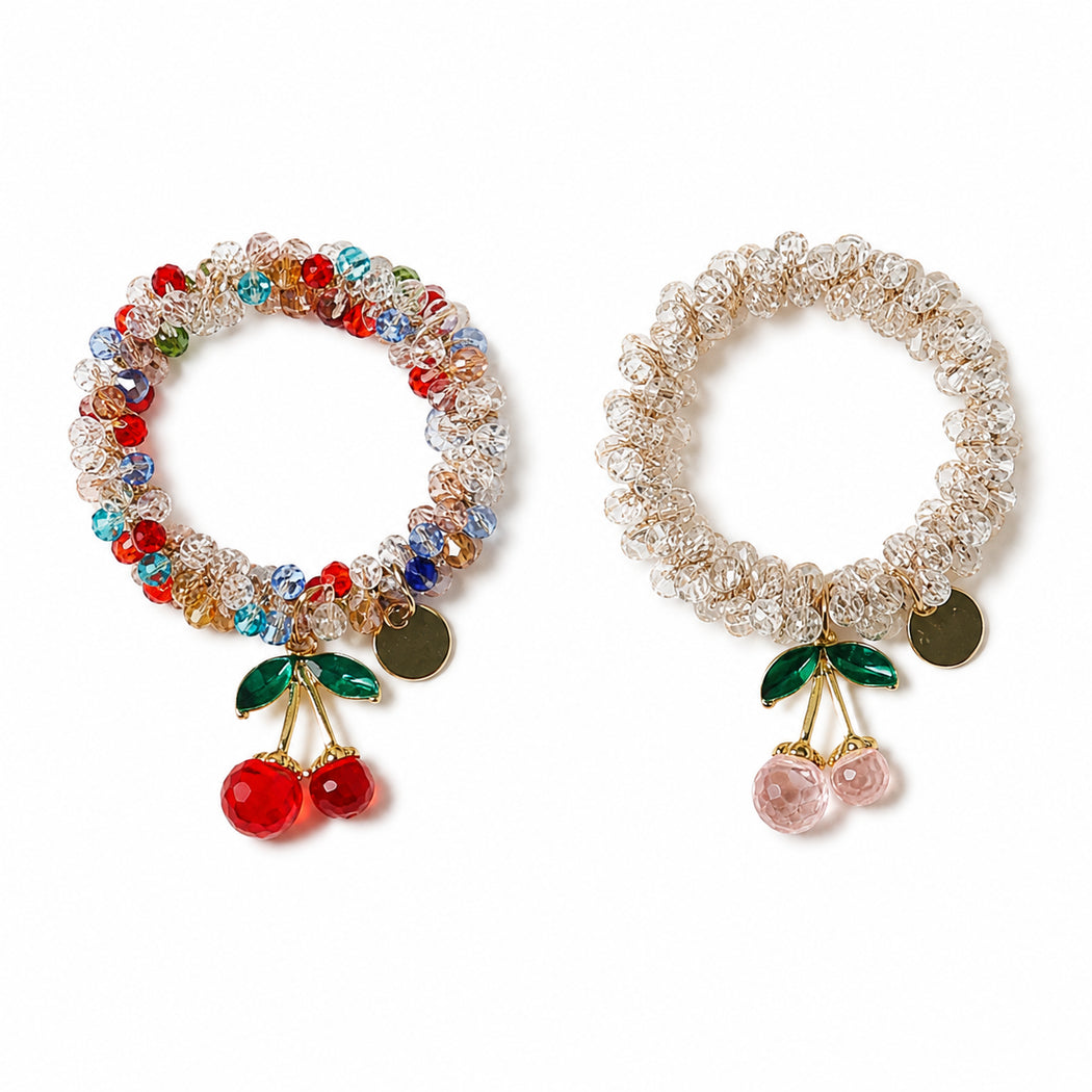 Clean overview of two crystal bead hair tie set variants