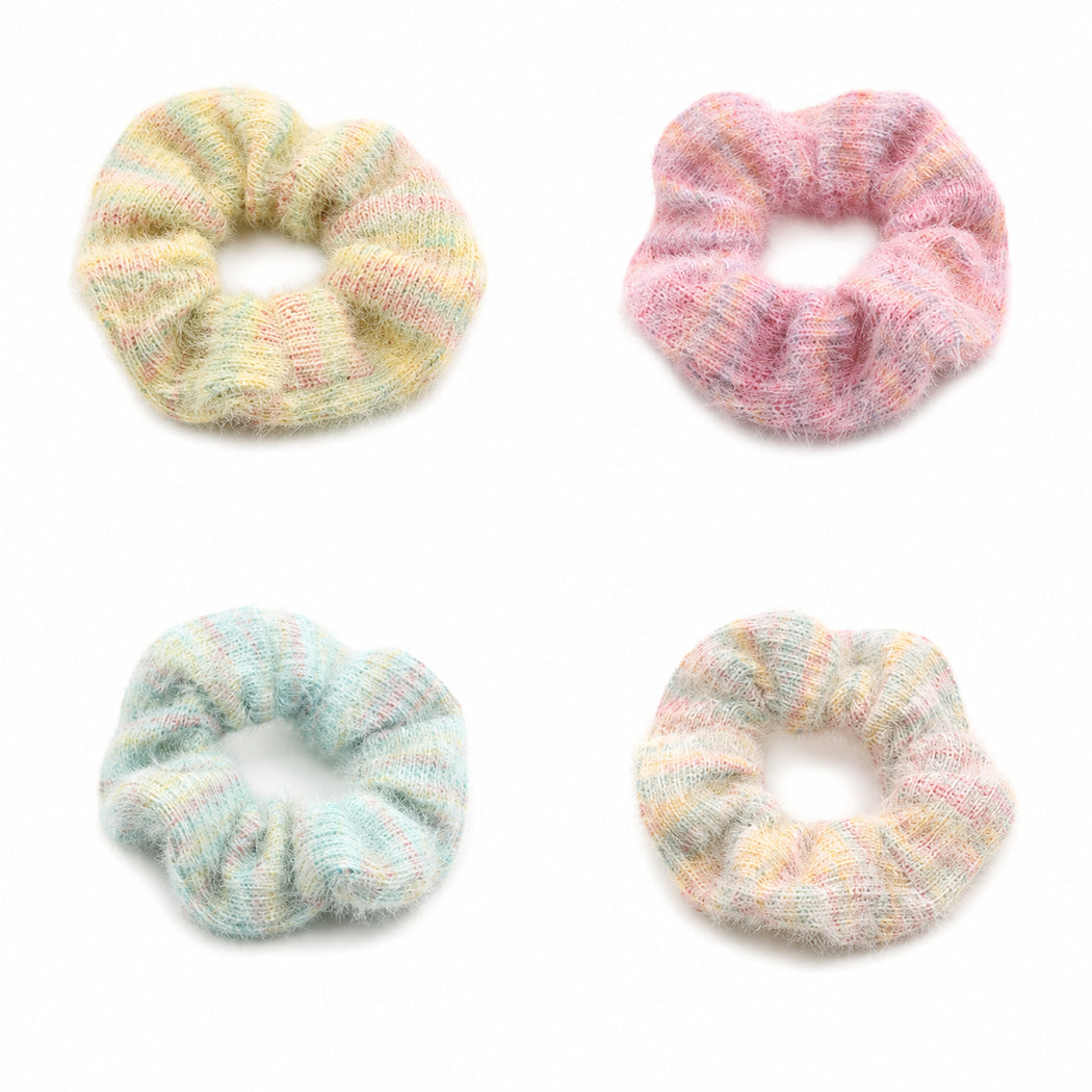 Clean overview of four plush scrunchie variants