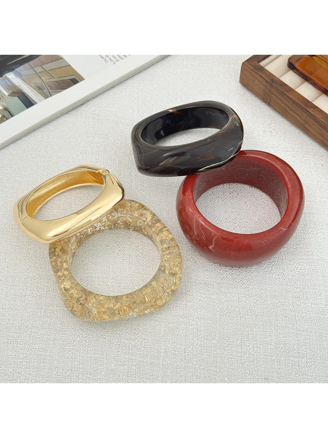 Close-up of Lovra vintage wide irregular shaped bangle bracelet showing texture