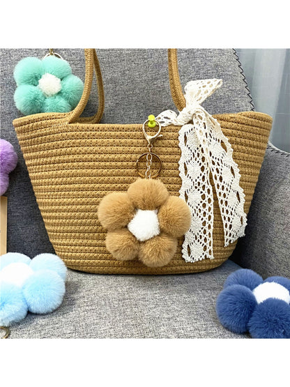 Keypus - Flower Pompom Bag Charm Keychain