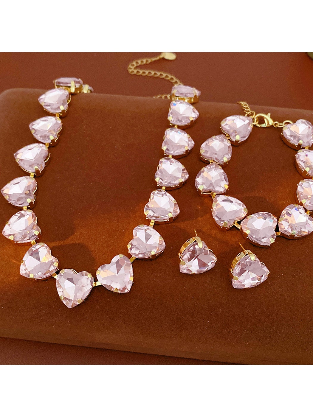 Nozari - Heart Rhinestone Collarbone Chain Necklace Set