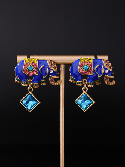 Earedge - Vintage Elephant Drop Accent Stud Earrings