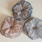 Side view of Gifty color block bound edge tulle scrunchie on a white background