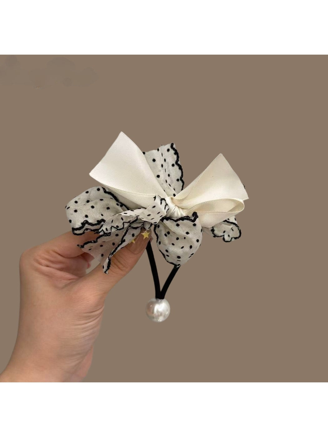 Gifty - Polka Dot Ribbon Bow Decorative Hair Tie