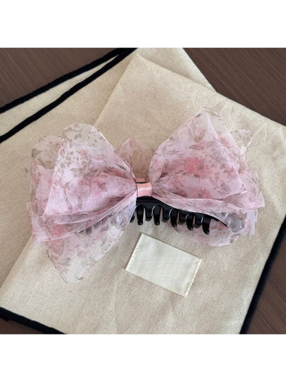 Beau - Sheer Floral Bow Decorative Banana Clip